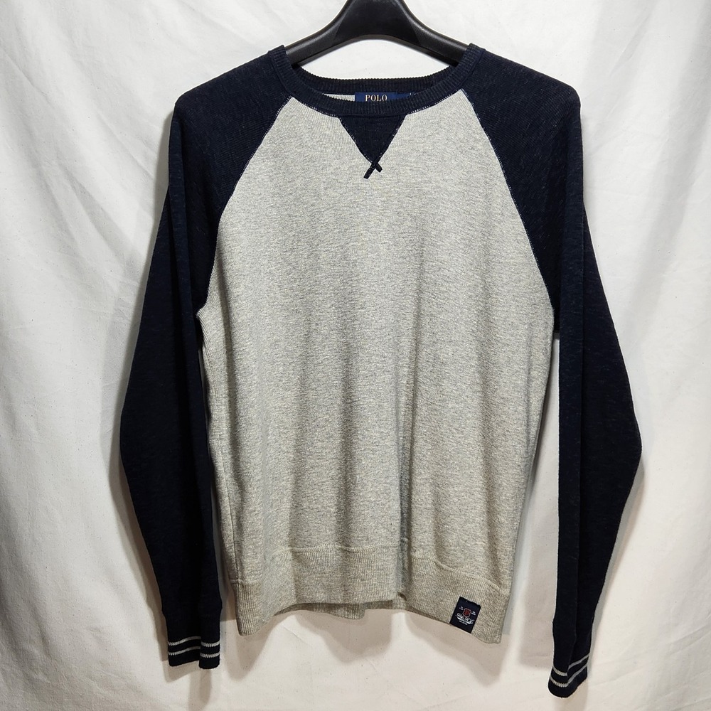 Polo Ralph Lauren Mens 100% Cotton Crew Neck Pullover Sweater‎ Size L Gray/Blue